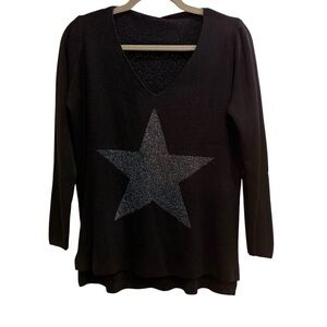 Venti6 Black Knit Metallic Star Sweater sz s/m